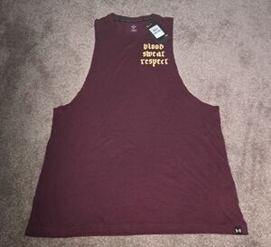 Under Armour Men's Burgundy Tank Top with Gold Print